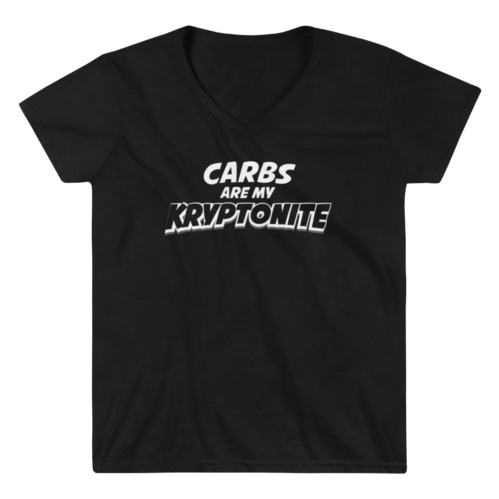 Women's Casual V-Neck Shirt - Carbs are my kryptonite