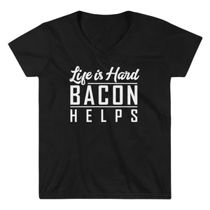 Women's Casual V-Neck Shirt - Bacon helps